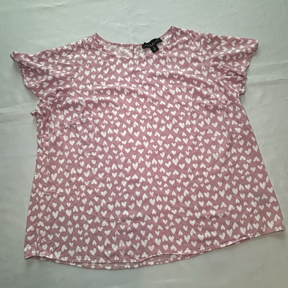 Como Black Top Hearts Pink White Women’s Plus Size 1X Blouse